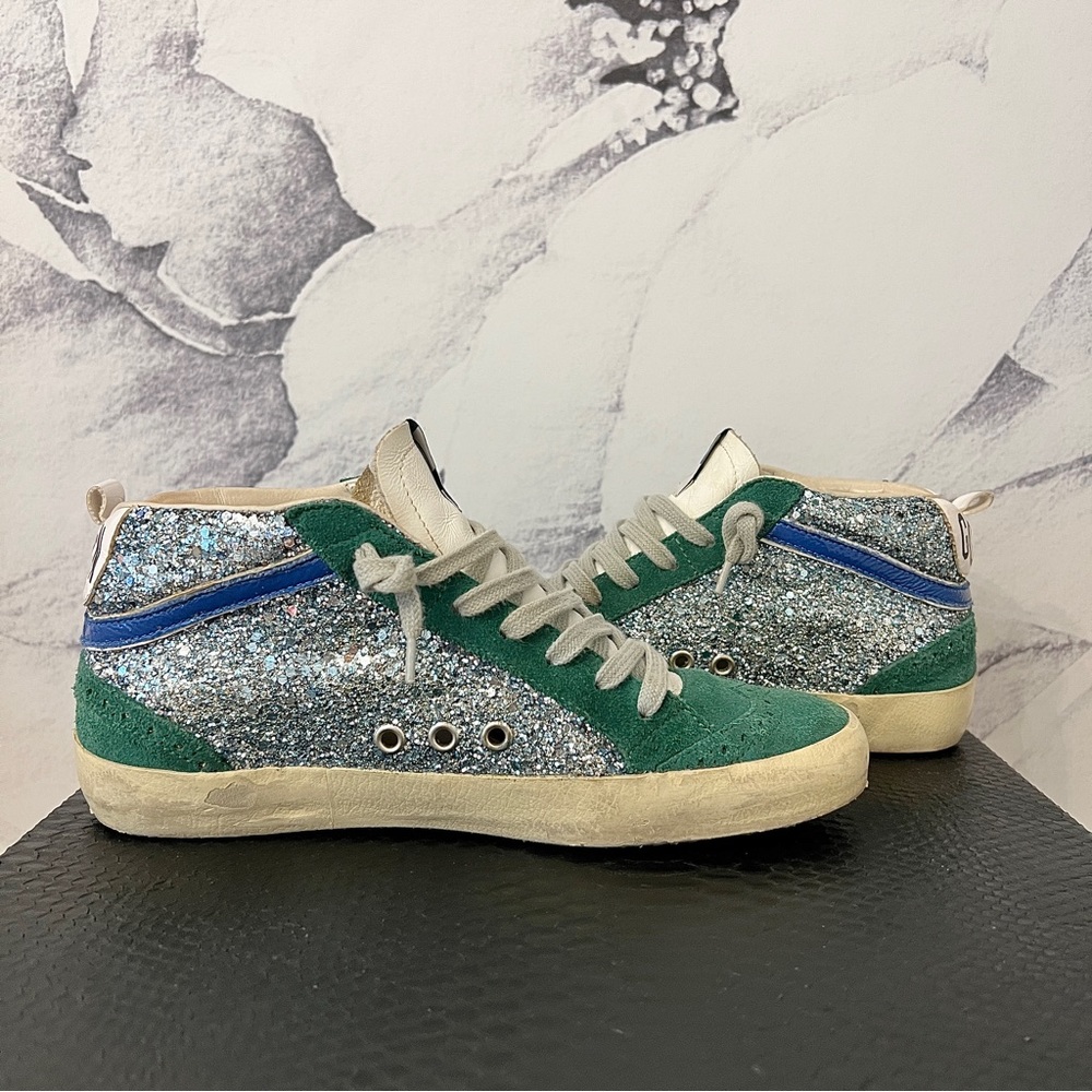 Golden Goose Green White Glitter Low-Top Sneakers - Picture 12 of 15